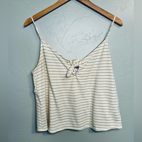 Sadie & Sage Canary & Cream Waffle Tie Tank Cami Gold Stripe SZ LARGE NEW! - Picture 2 of 13